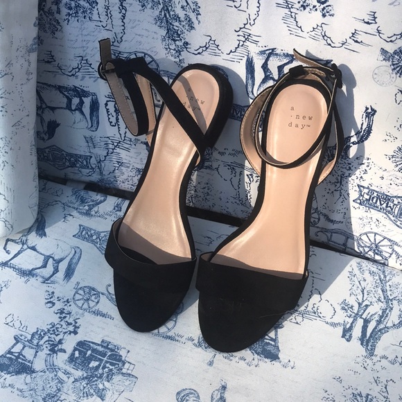 A new day suede sandals black open toe size 10 - Picture 1 of 8